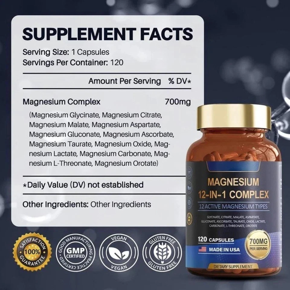 2PACK Magnesium 12 in 1 Complex – 700mg Dietary Supplement 120 Capsules hot sale