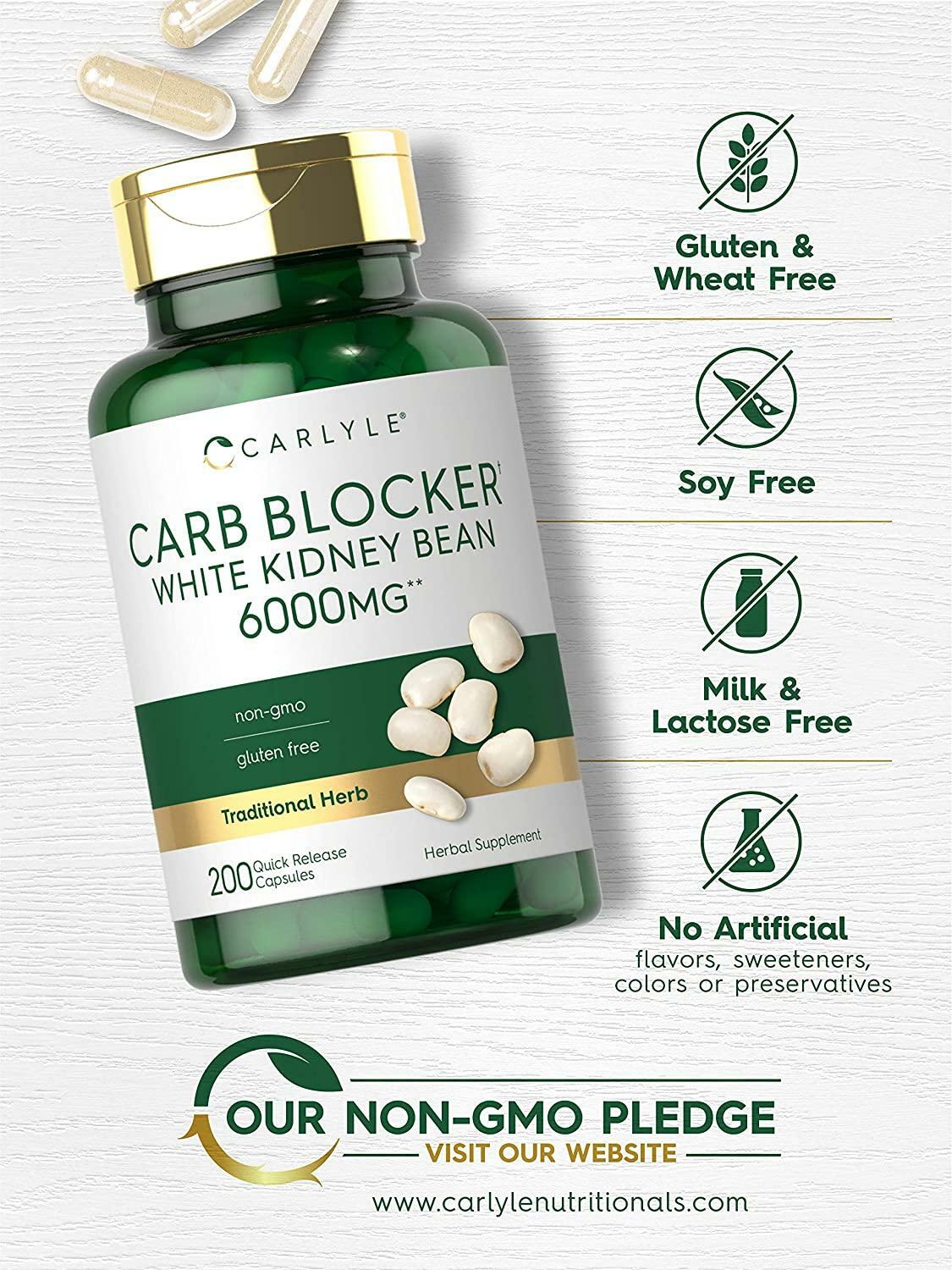 White Kidney Bean Carb Blocker 6000 Mg Potent Extract Starch Reduce, 200 Caps