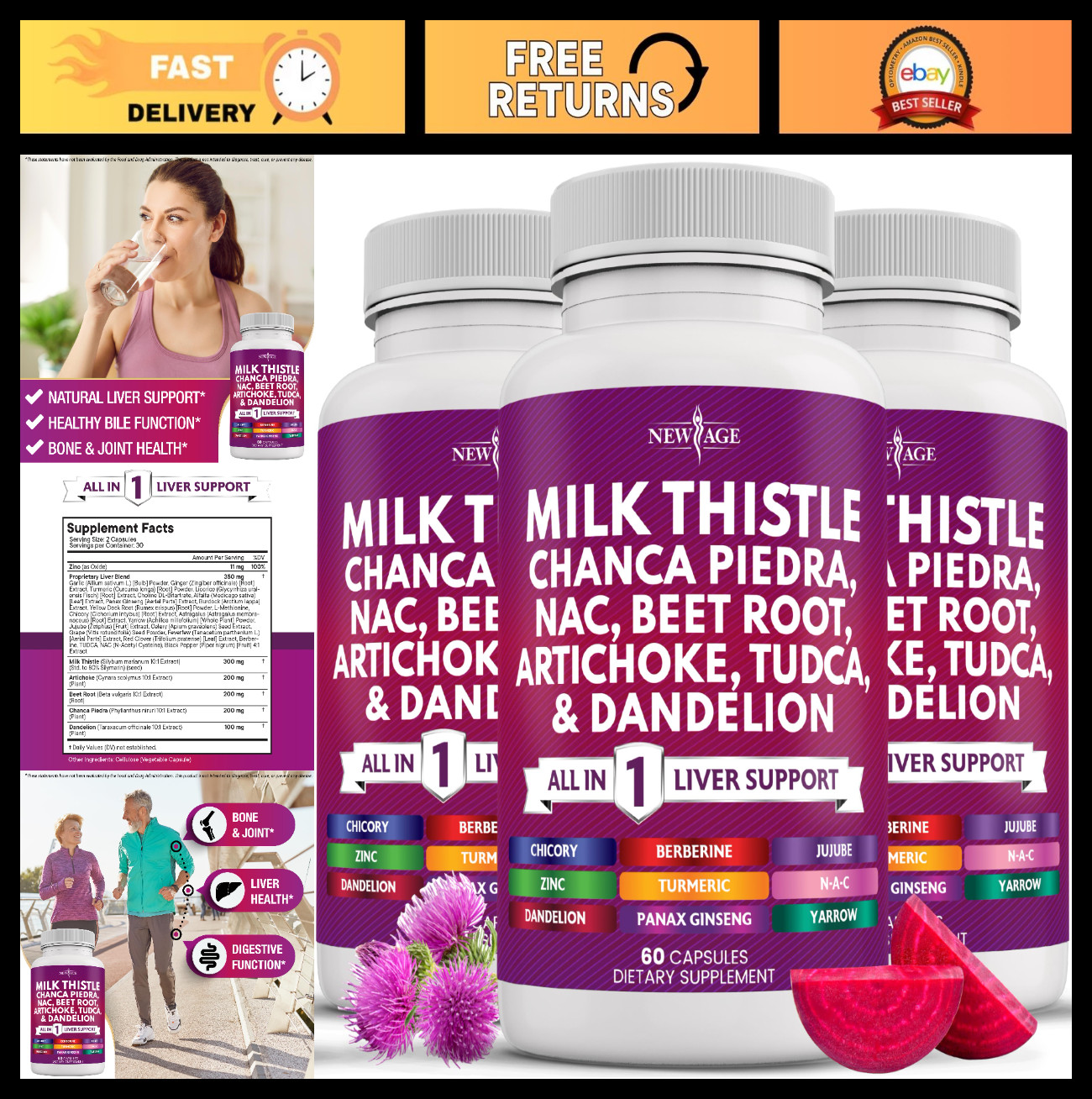 Milk Thistle NAC Chanca Piedra Beet Root Artichoke Dandelion Root TUDCA 180 Coun