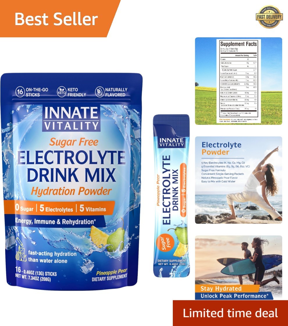 Rapid Hydration Electrolyte Powder – Pineapple Pear Flavor, No Sugar, 16 Packets