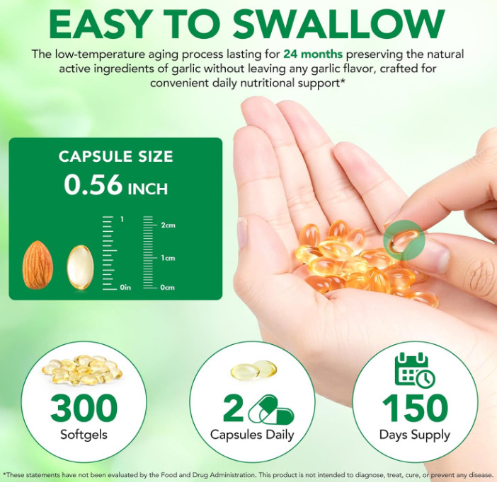 Odorless Garlic 7500Mg per Servings, 300 Softgels | 2 Years Aged Garlic Extra…