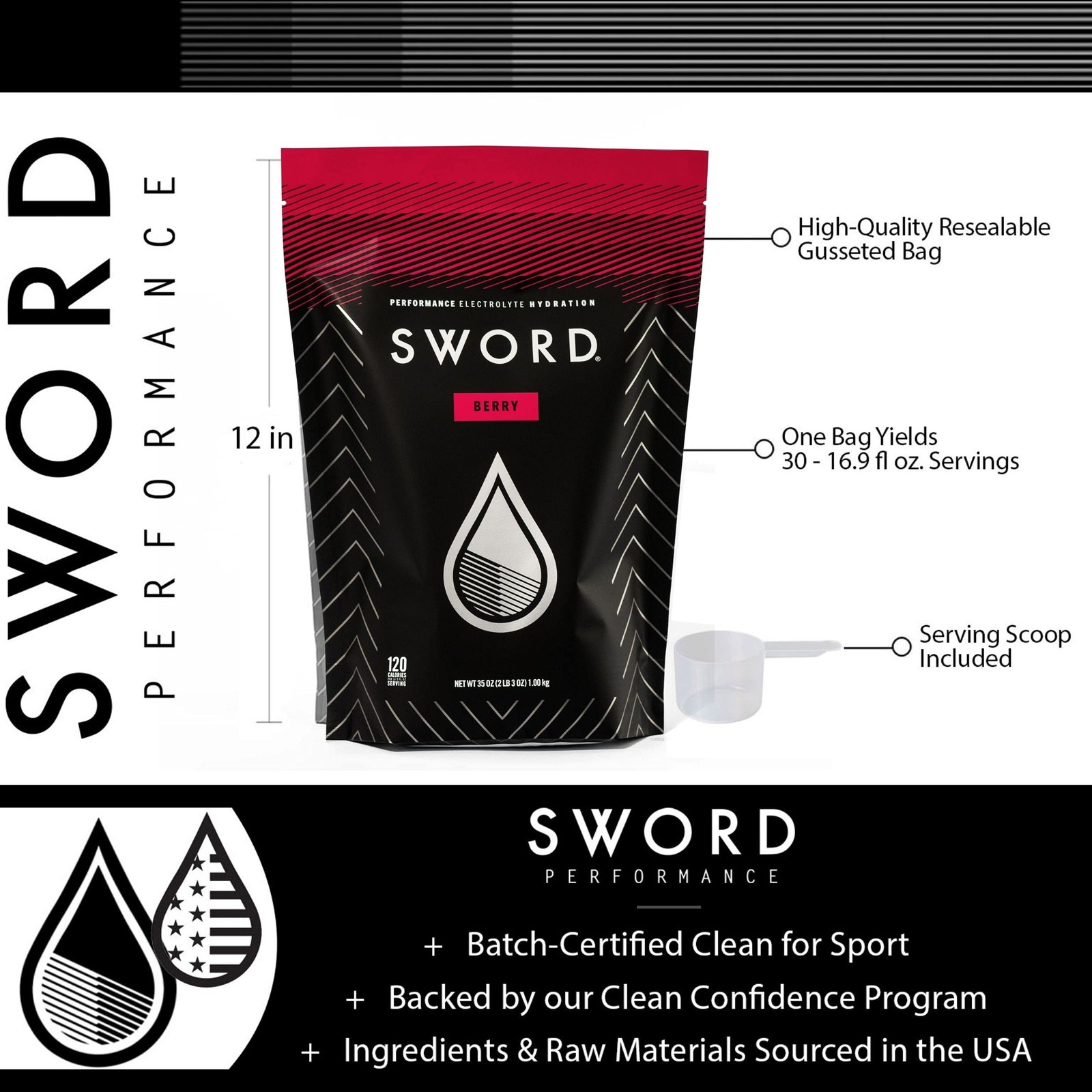 SWORD PERFORMANCE Electrolyte Replenisher Powder Drink Mix, Berry, 30-Serving…