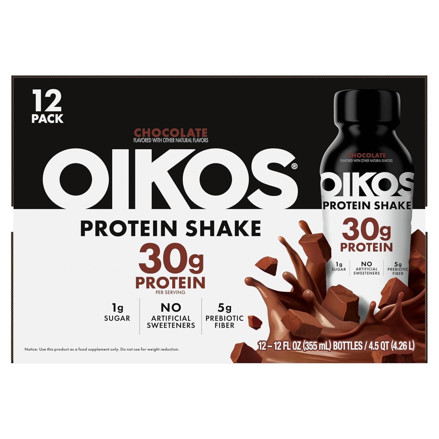 Oikos Protein Shake, Shelf Stable, Chocolate, 30g Protein, 12 fl oz