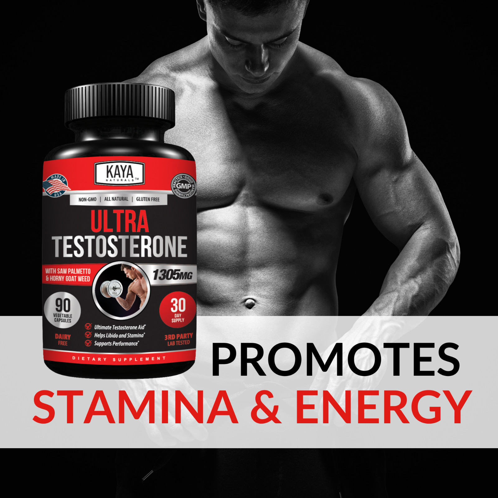 Natural Testosterone Booster 90ct Magnesium Zinc Tribulus Horny Goat Weed
