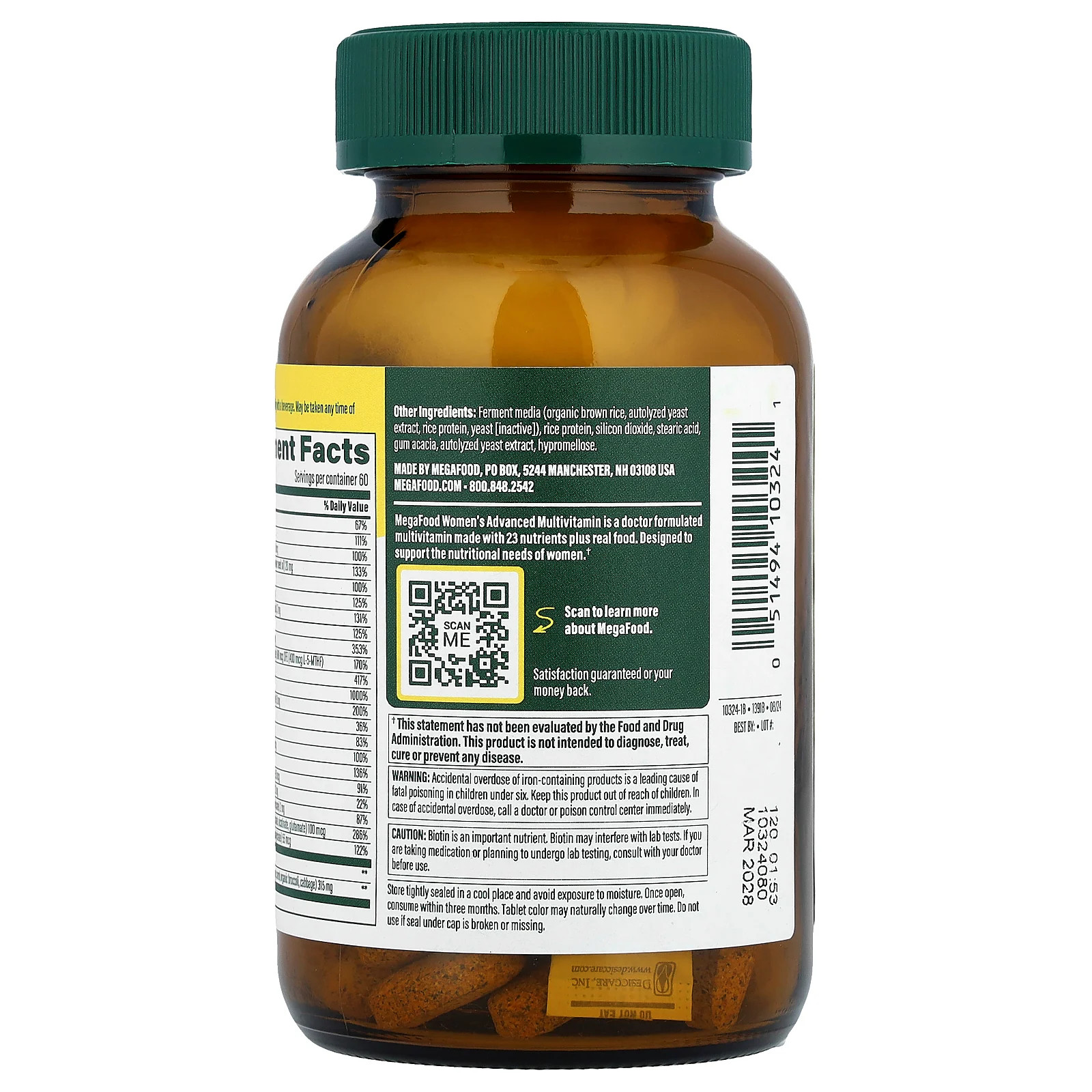 MegaFood Multi for Women 120 Tablets Dairy-Free, Gluten-Free, Kosher, NSF