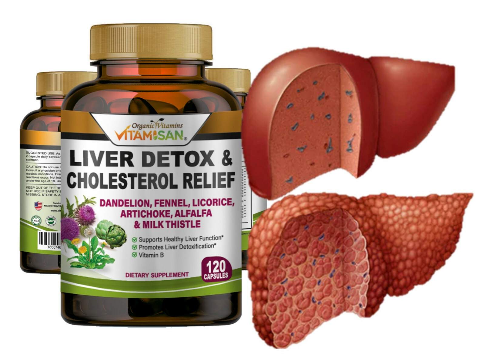 Liver Cleanse Detox Milk Thistle Extracts Silymarin, Artichoke, Dandelion, Vit B