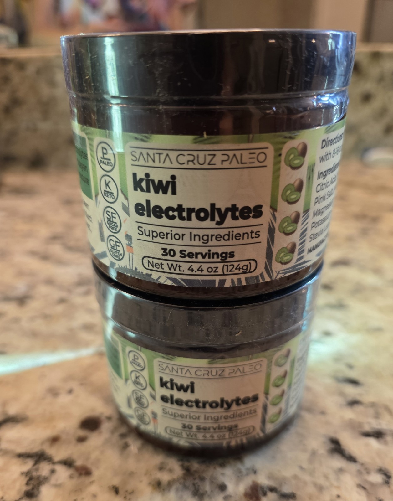 Lot of 2 Santa Cruz Paleo Kiwi Powder Electrolytes 30 Servings Each