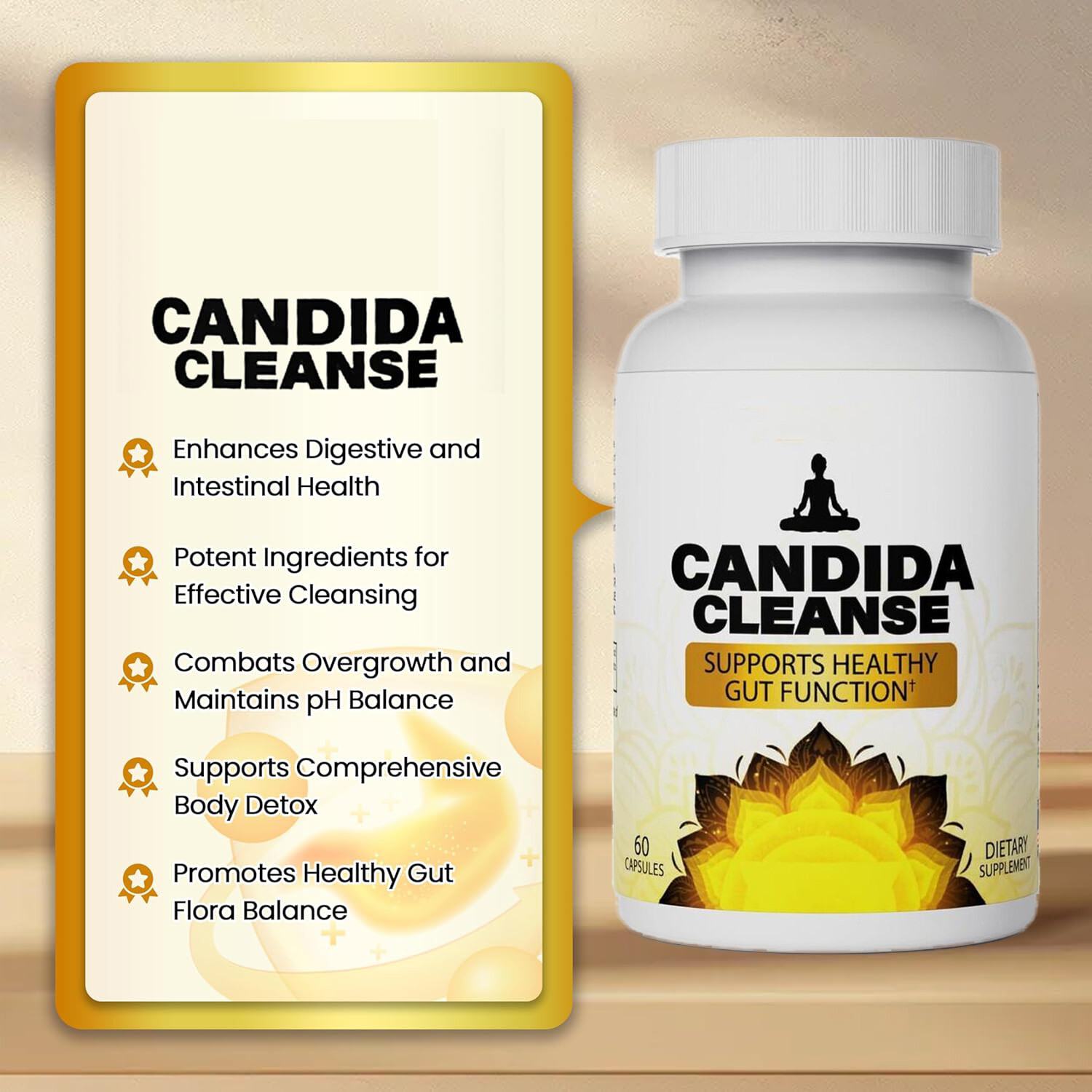 Candida Cleansing Gut Colon Support 60 Capsules Enhances Digestive Detox
