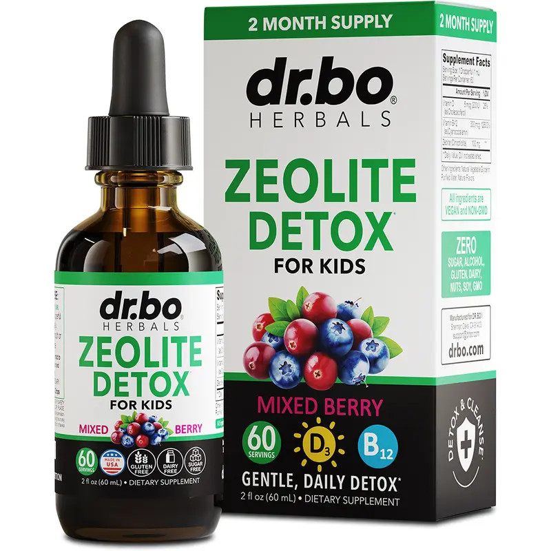 Dr. Bo Zeolite Detox Drops, Berry Flavor | Vit D & B12, Immune & Focus Boost, 60