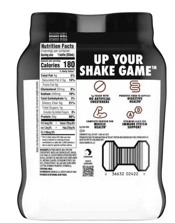 Oikos Protein Shake Shelf Stable Chocolate,30g Protein 12 fl Oz 4 Count​ Bottles