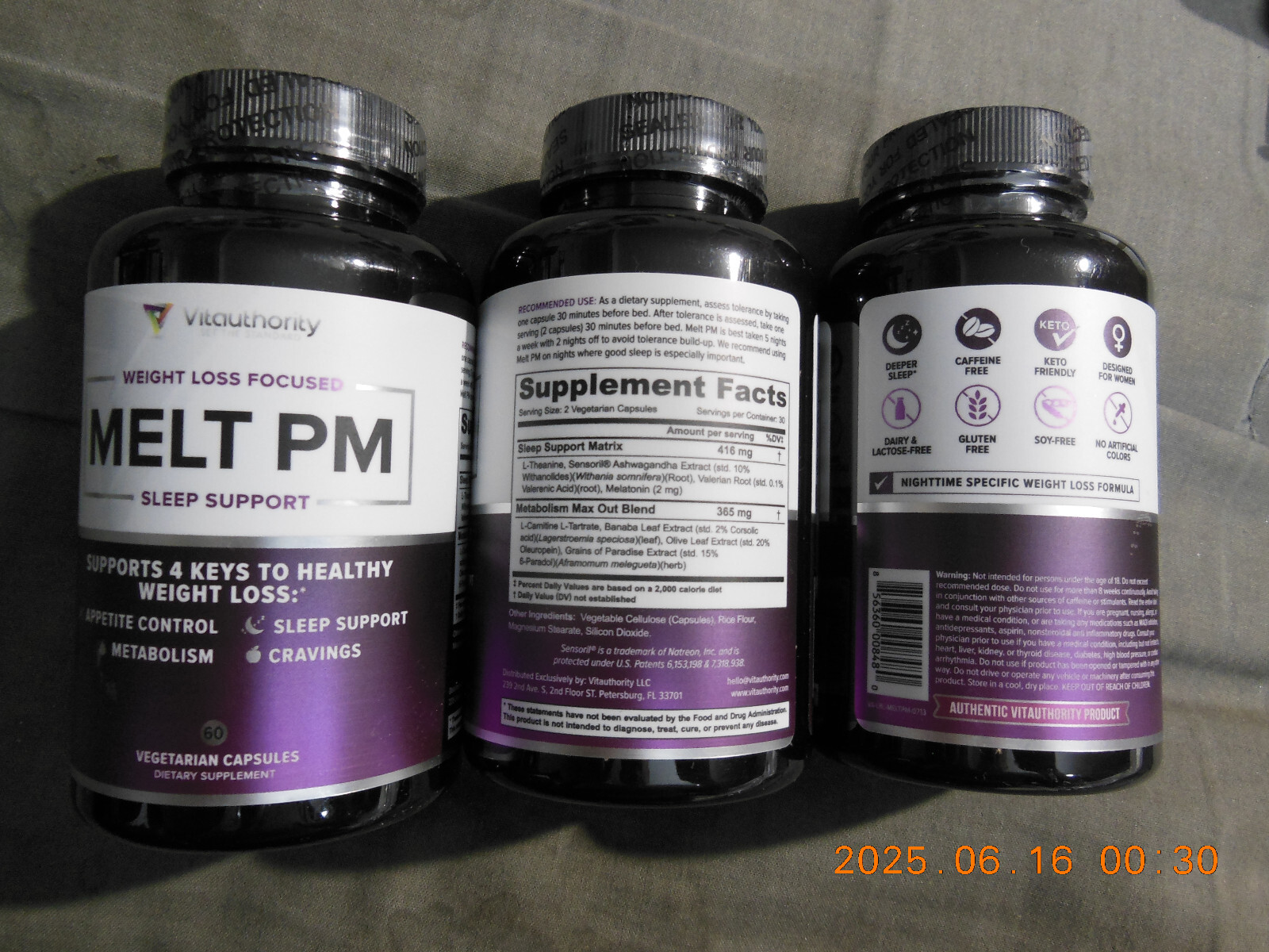 3 Jars Vitauthority MELT PM Nighttime, Weight Loss Pills, 3 x 60c = 180 caps