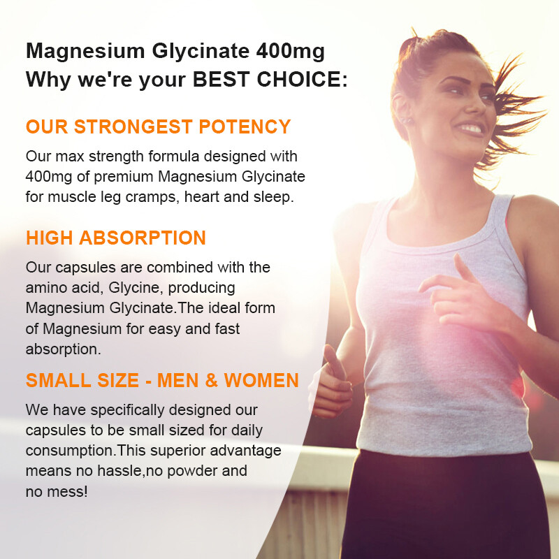 400MG Magnesium Glycinate High Absorption,Improved Sleep,Stress & Anxiety Relief