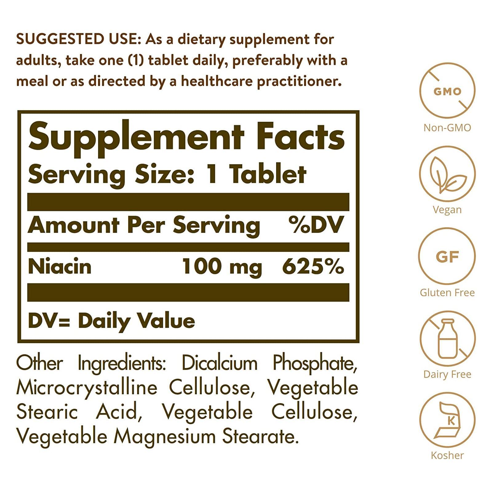 Solgar Niacin Vitamin B3 100 mg 100 Tablets