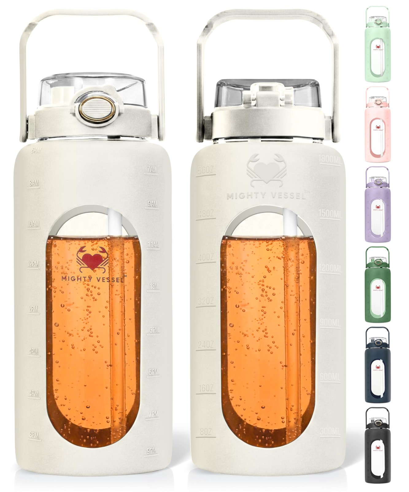 MIGHTY VESSEL 64 Oz Water Bottle with Time Marker & Straw – 64 Ounces, White