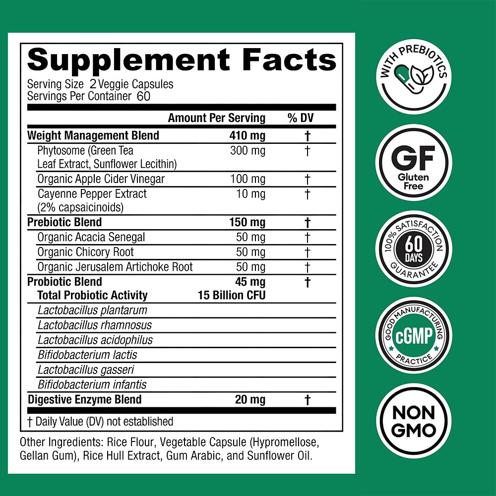 Thin 30 Probiotic 15 Billion Cfus Digestive Support Weight Management 120 Pills