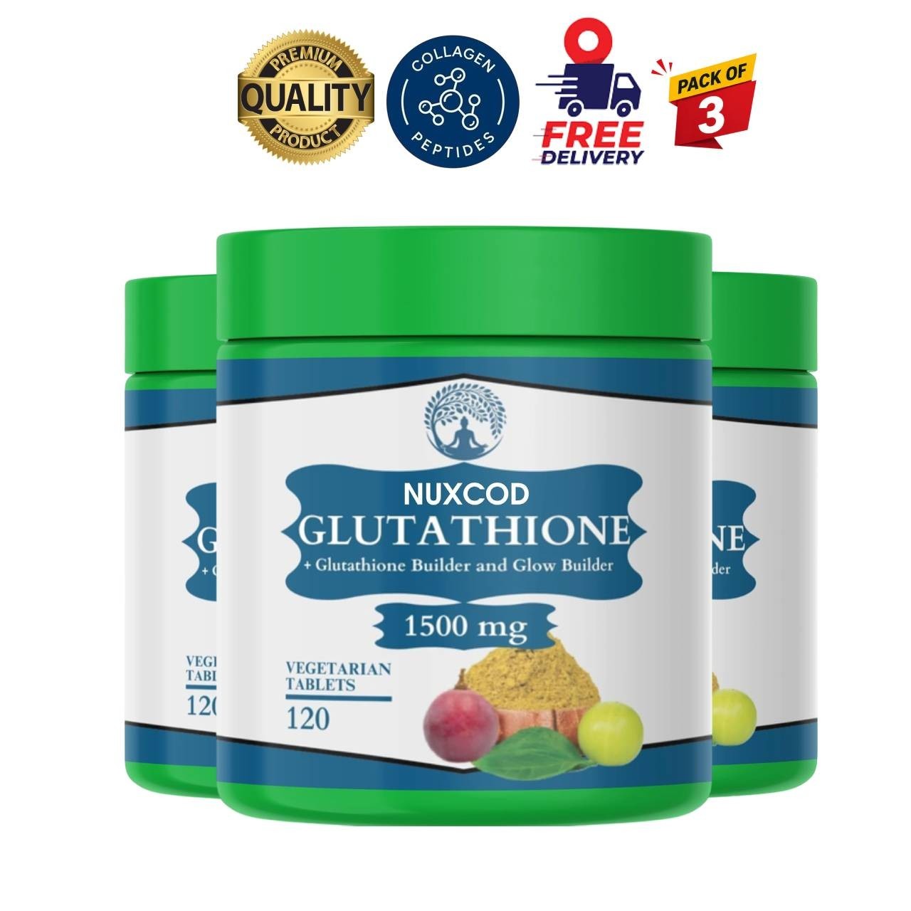 NUX.COD Glutathione 1500mg 120 Tabs Pack of 3 Skin Support