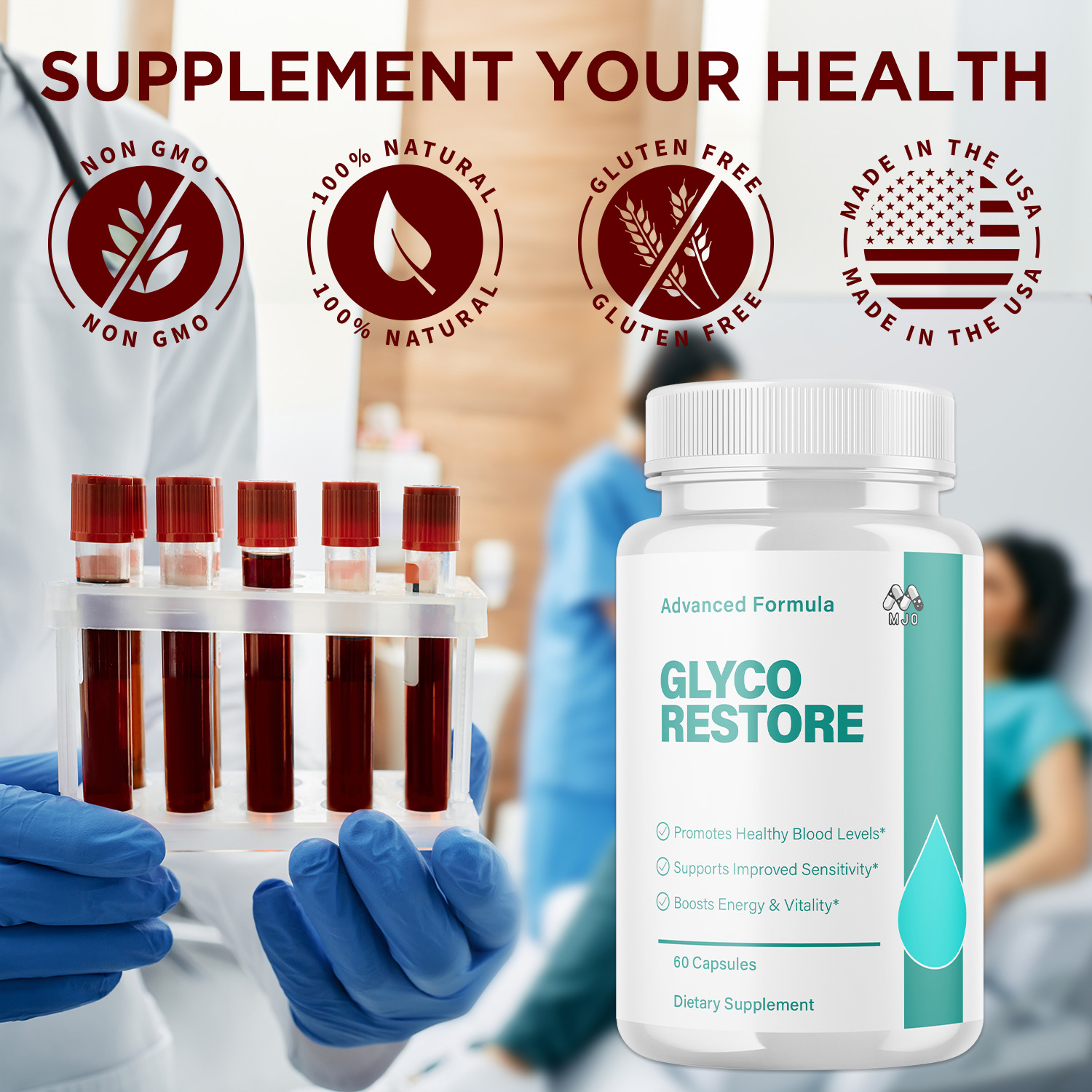 (1 Pack) Glyco Restore Capsules Advanced Support Blood Supplement 60 Capsules