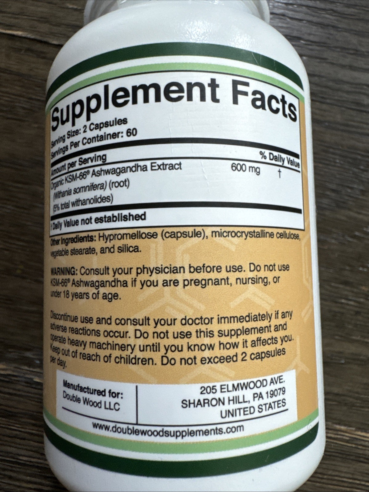 Double Wood Supplements Ashwagandha KSM 66 Organic and 120 Count (Pack of 1)
