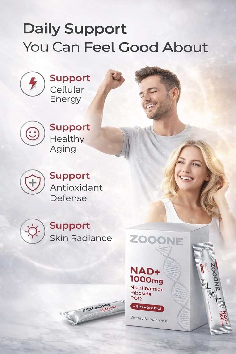 NAD+ 1000mg Powder 30 Sticks Nicotinamide Riboside PQQ Resveratrol Anti Aging