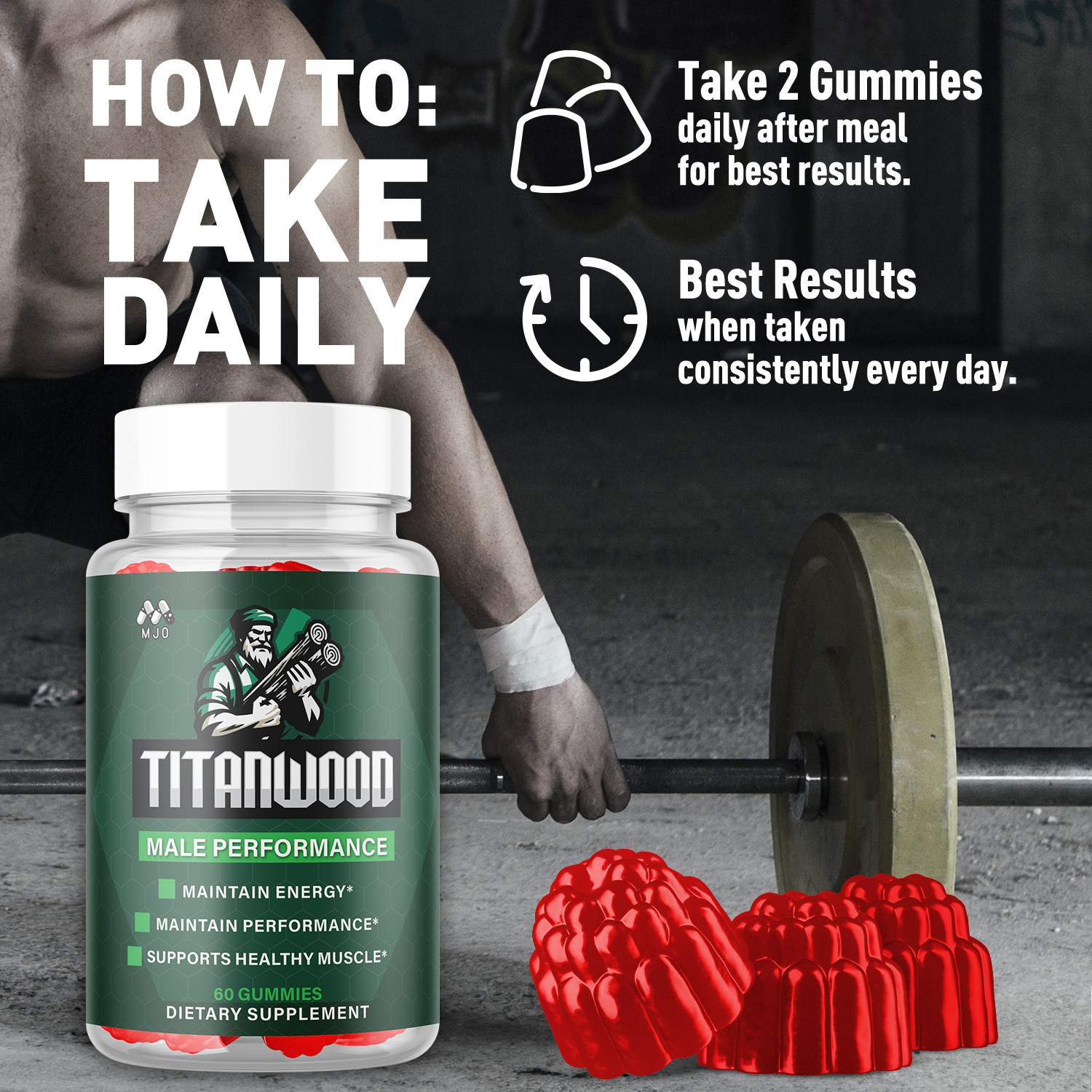 (2 Pack) Titanwood Male Gummys Advanced Male Support Supplement 120 Gummies