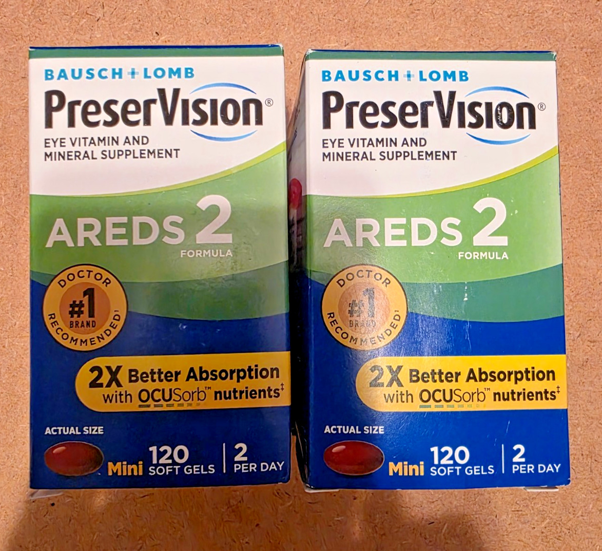 Lot of 2 Bausch+Lomb ~ PreserVision AREDS 2 Formula ~ 120 mini Softgels 08/27+