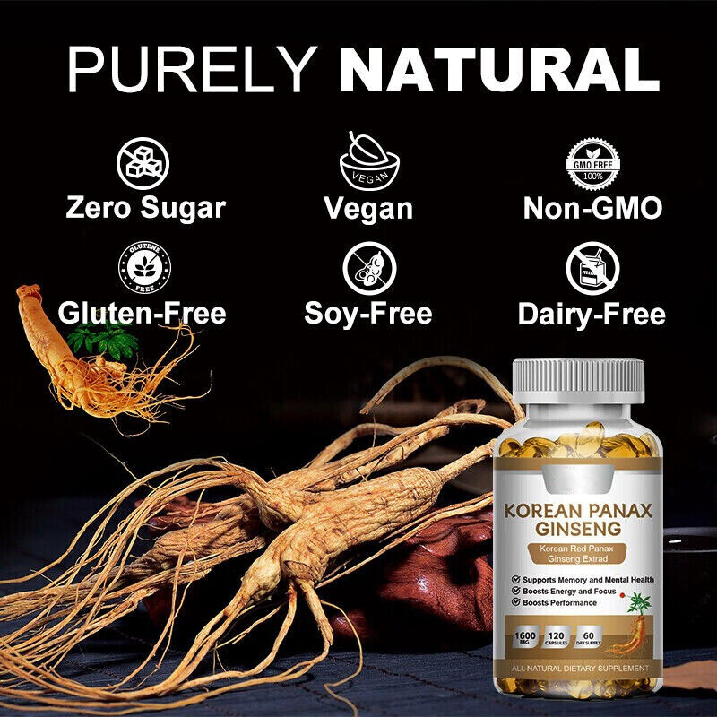 Korean Red NON-GMO Strength Extra Fillers No – Capsules 120 1600mg Ginseng Panax