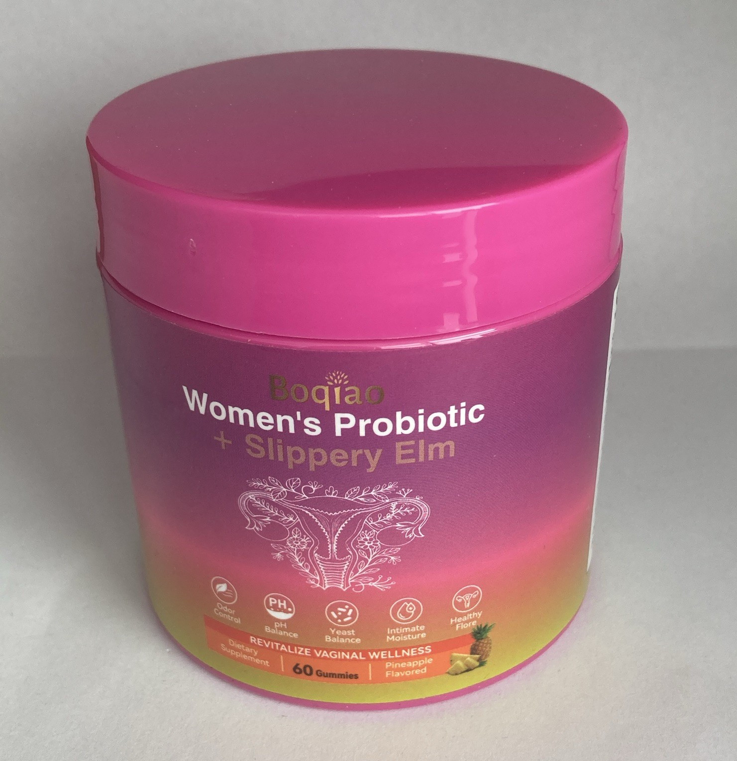 Boqiao Women’s Probiotic + Slippery Elm Pineapple Gummies, 60 Count