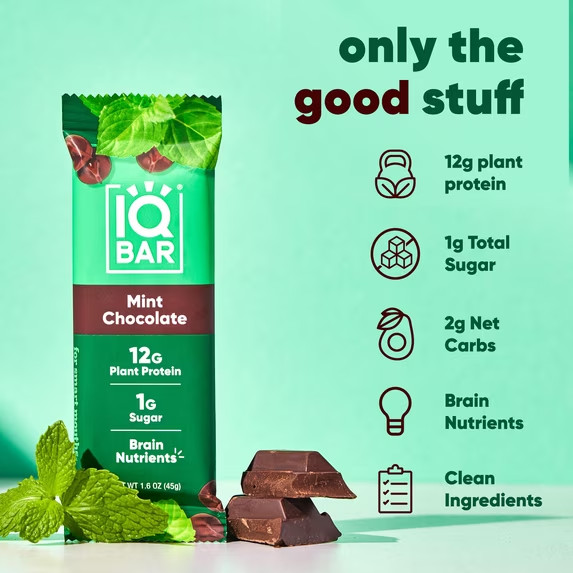 IQBAR Mint Chocolate Protein Bars – Vegan Energy Bars – High Fiber Vegan Snacks
