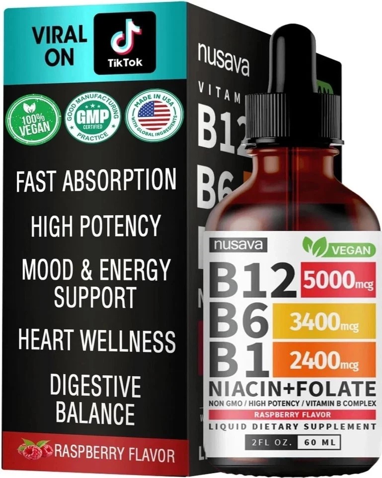 Nusava Vitamin B complex – B 12, B 6 & B 1 + Niacin & Folate – Double pack