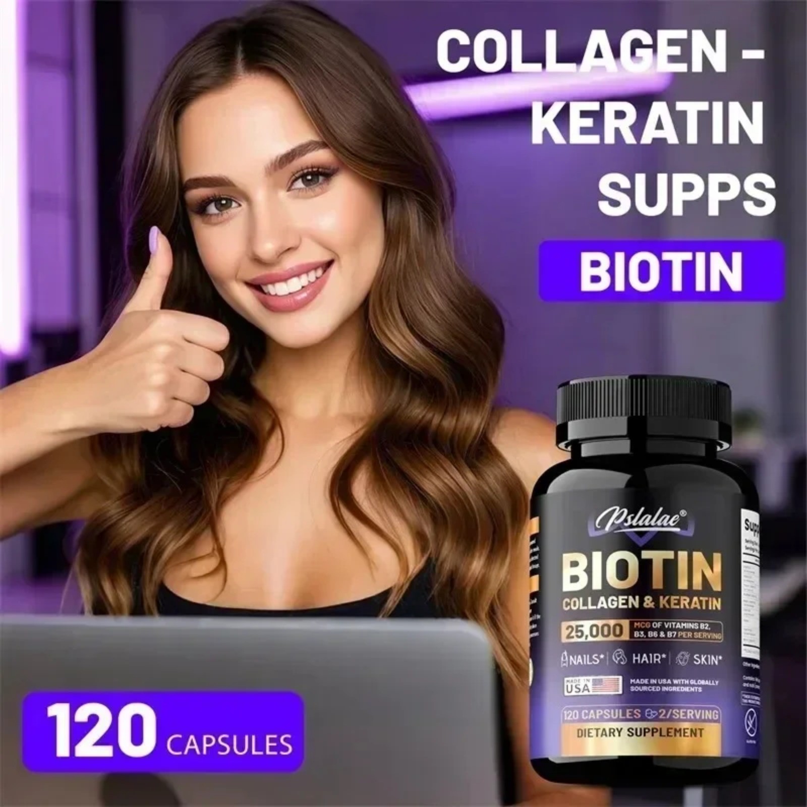 Biotin 120pcs – Supports Healthy Hair, Skin and Nails, Replenishes Nutrients