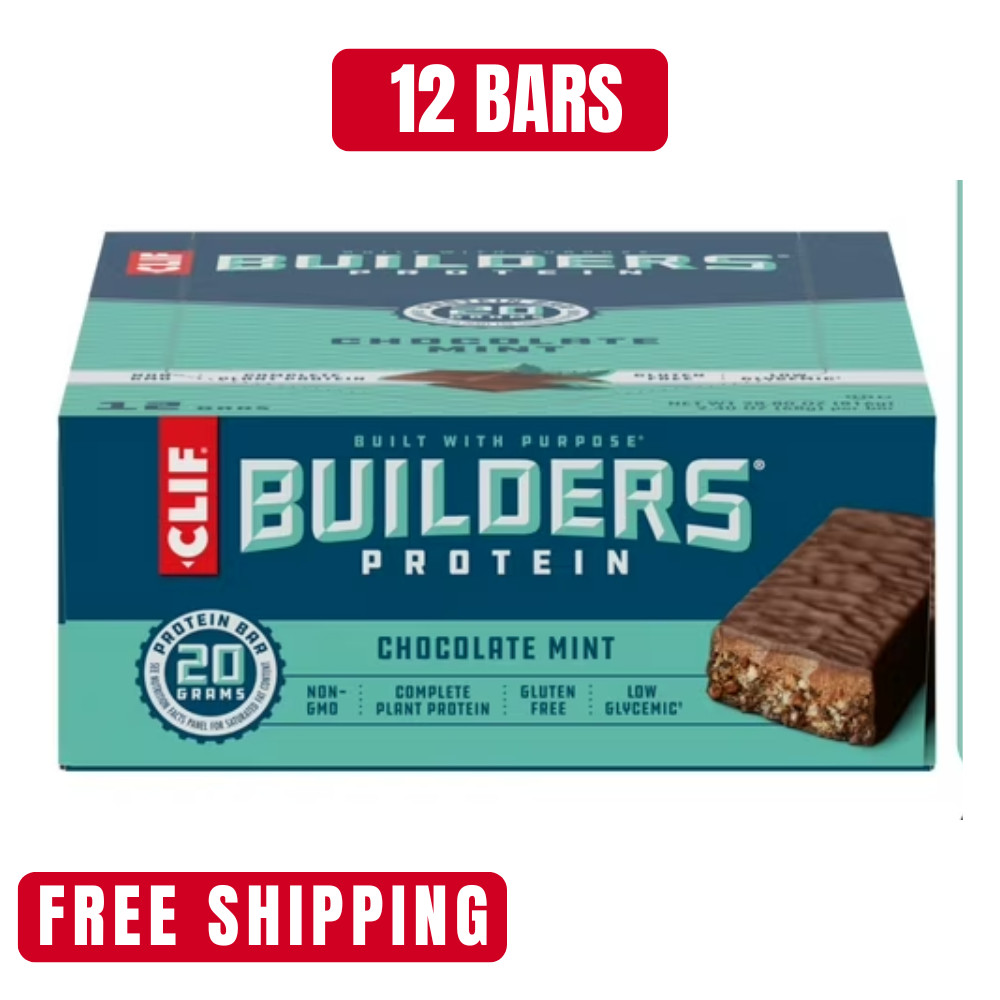CLIF Builders -Chocolate Mint Flavor -Plant Based Protein Bars 2.4 oz 12 Bars