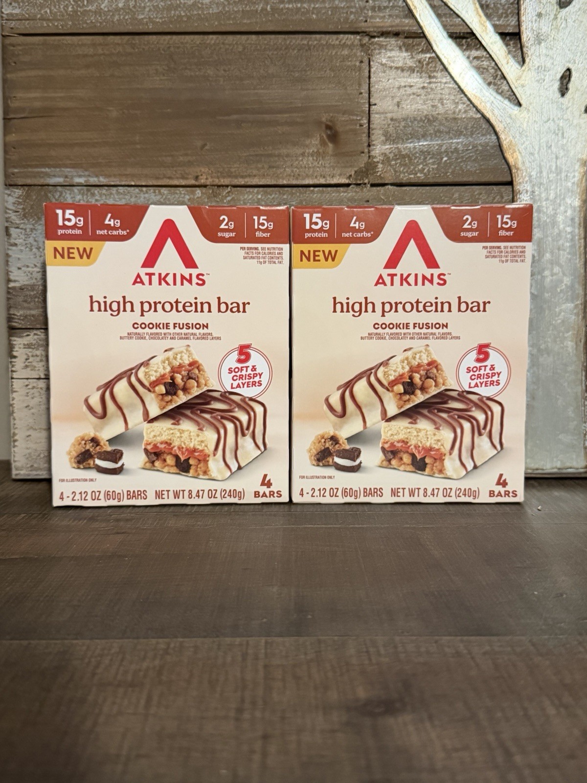 Atkins Protein Bars Cookie Fusion 8 Bars 15g Protein Keto Low Carb 2 Pack