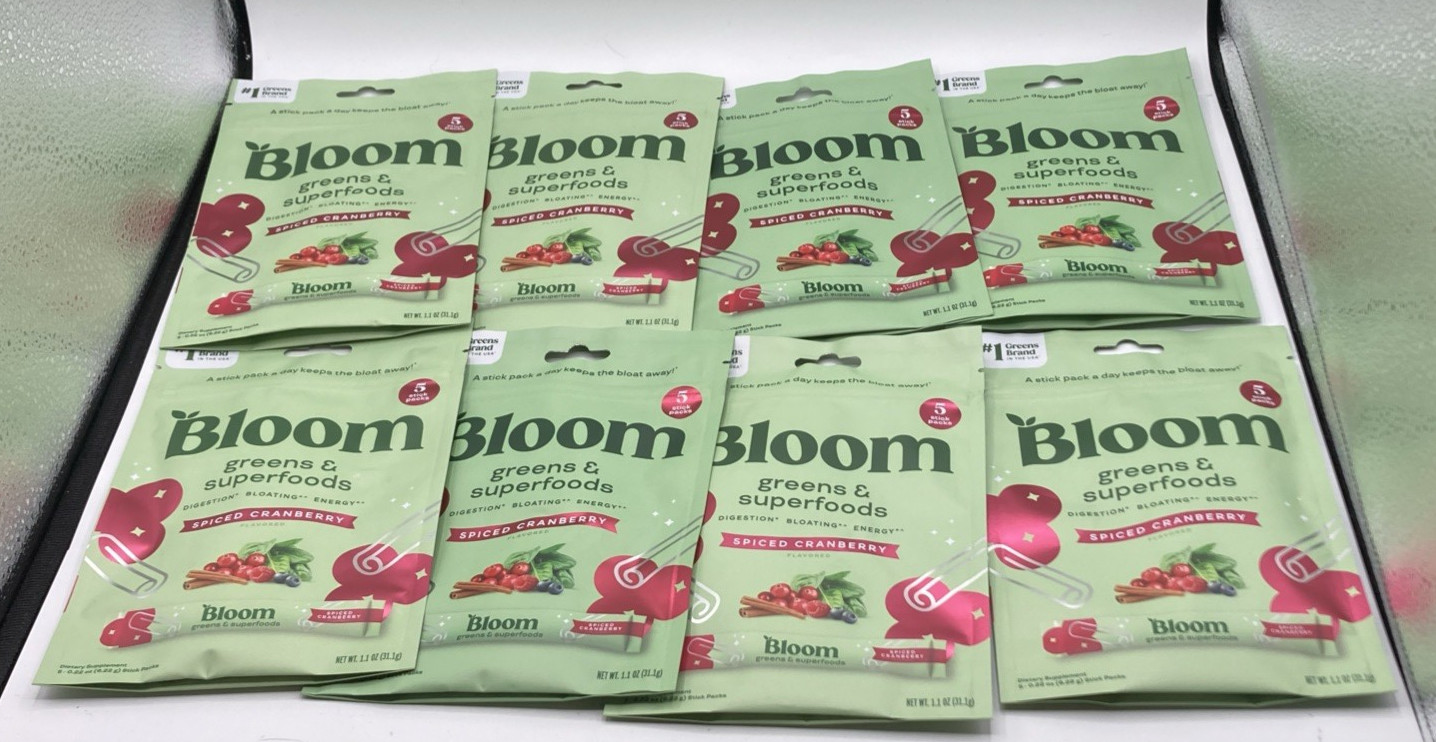 Bloom Greens Superfoods Spiced Cranberry 8 packs 8 40 sticks total Exp 09/2026
