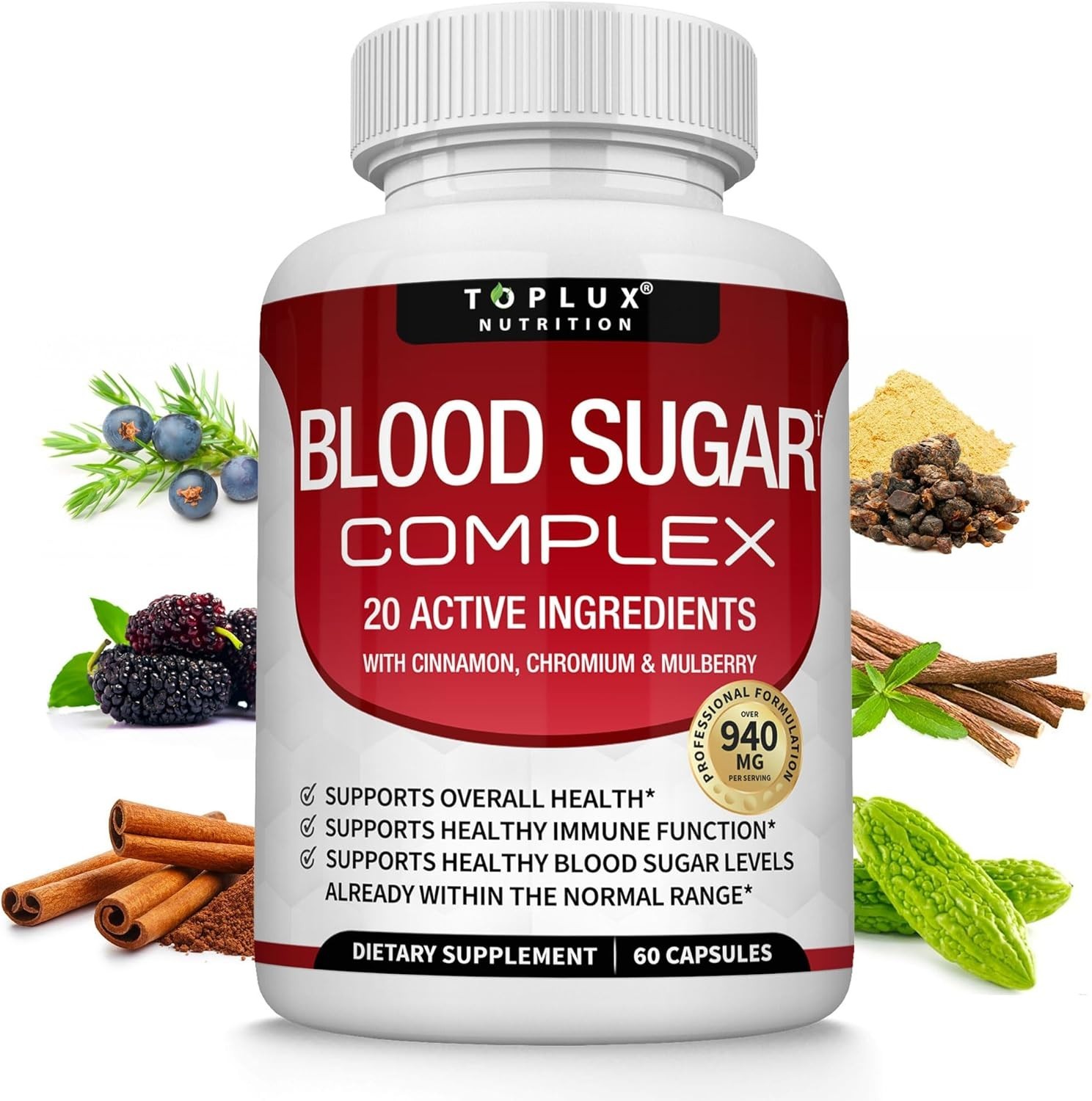 Blood Sugar Support Complex Cinnamon Bitter Melon Chromium 60 Capsules