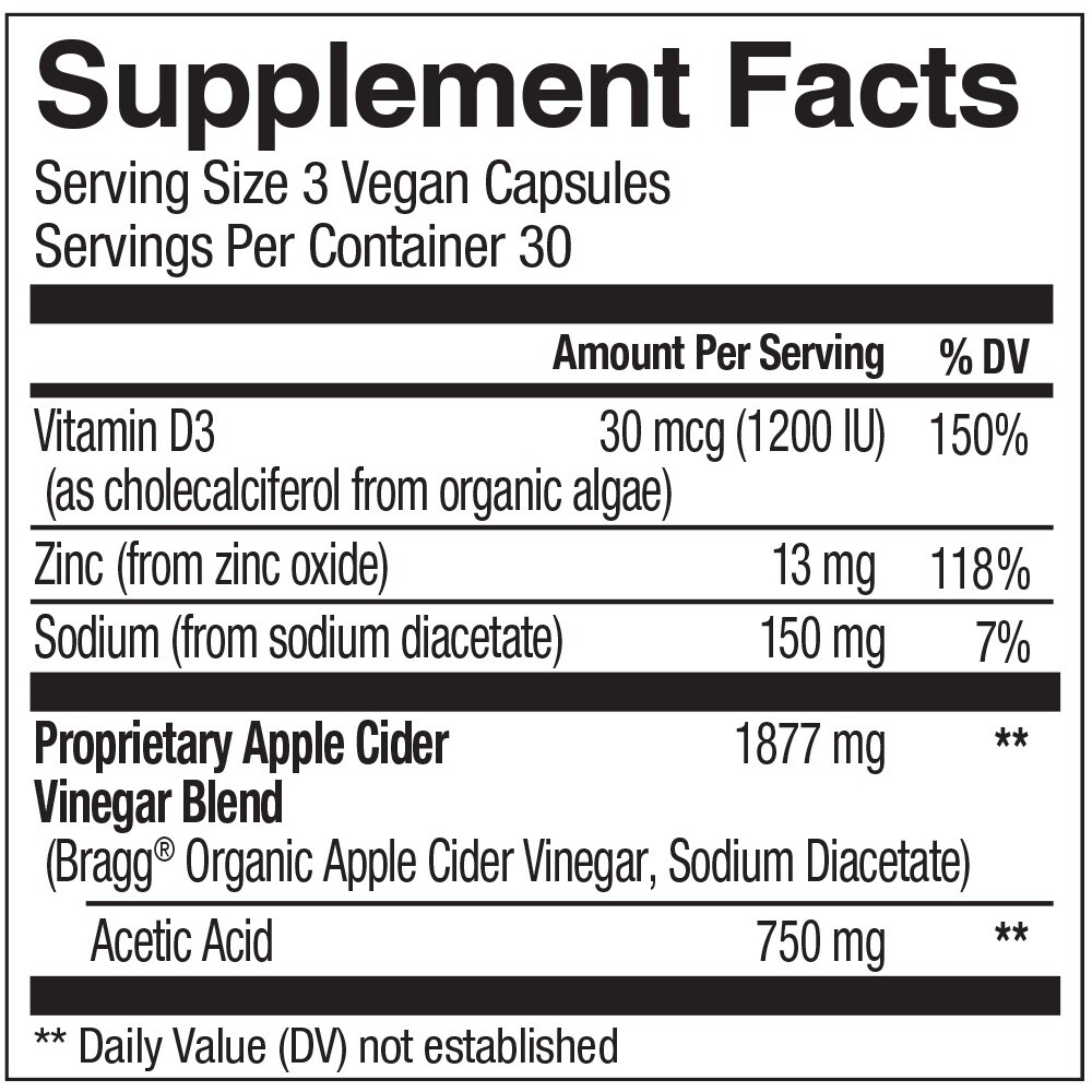 3Bottle Bragg Apple Cider Vinegar Immune & Weight Management Support 90 Capsules