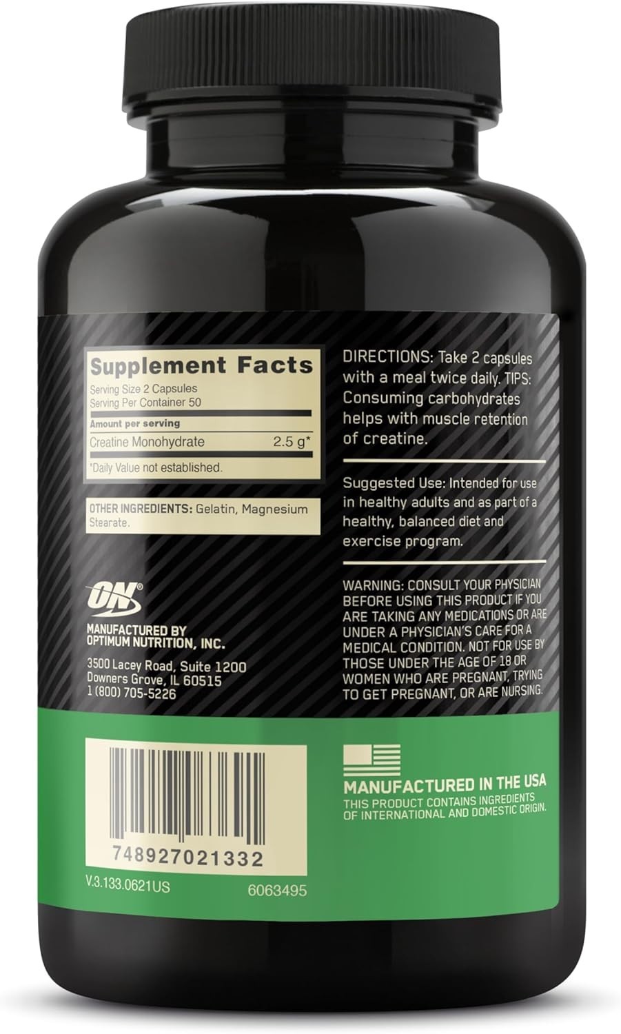 Optimum Nutrition Creatine, Micronized Creatine Monohydrate Capsules, Supports S
