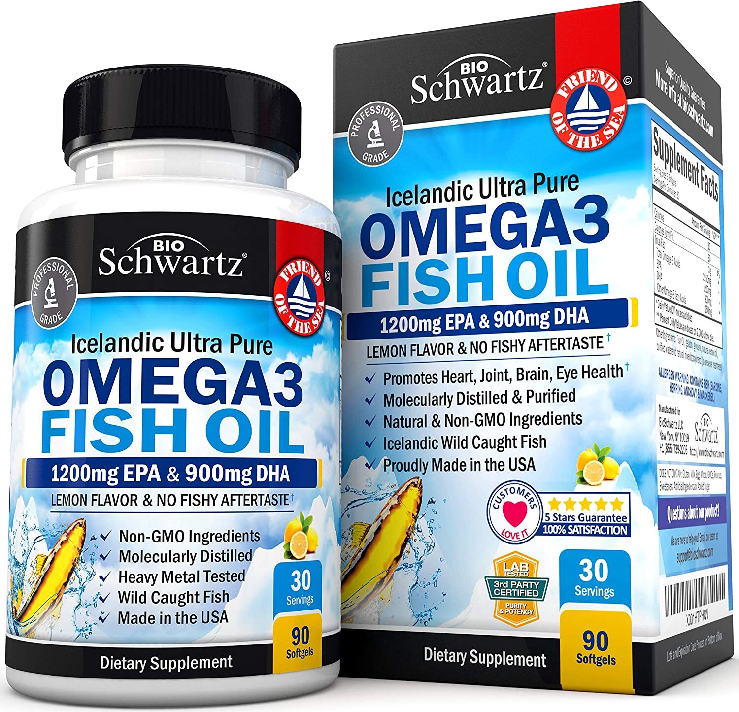 Bioschwartz Omega 3 Fish Oil, Supports Eyes, Brain & Skin Health, 90 / 180 ct