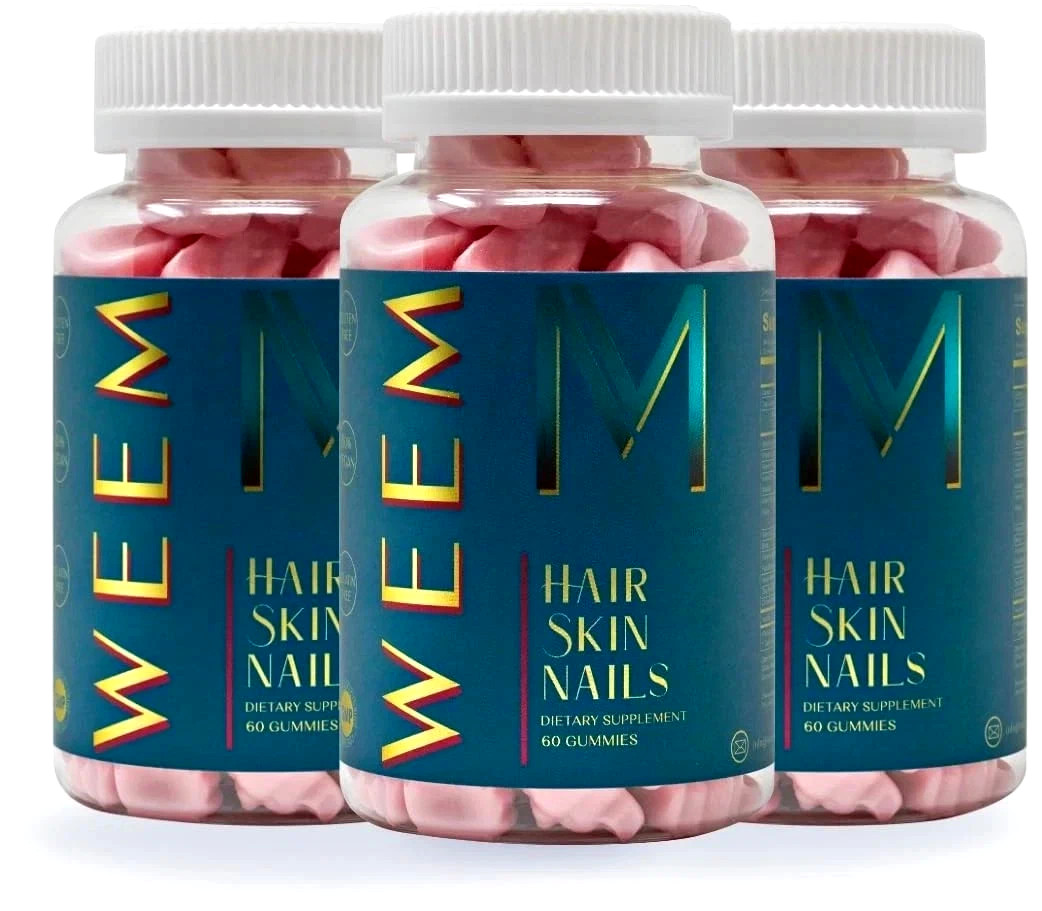 WEEM Hair Skin and Nails Gummies, Vegan biotin Vitamins, Healthy Hair (Pack 3)
