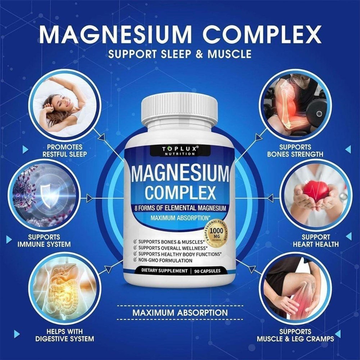 3 Toplux Nutritional Magnesium Complex 1000mg Supporting Element Magnesium-