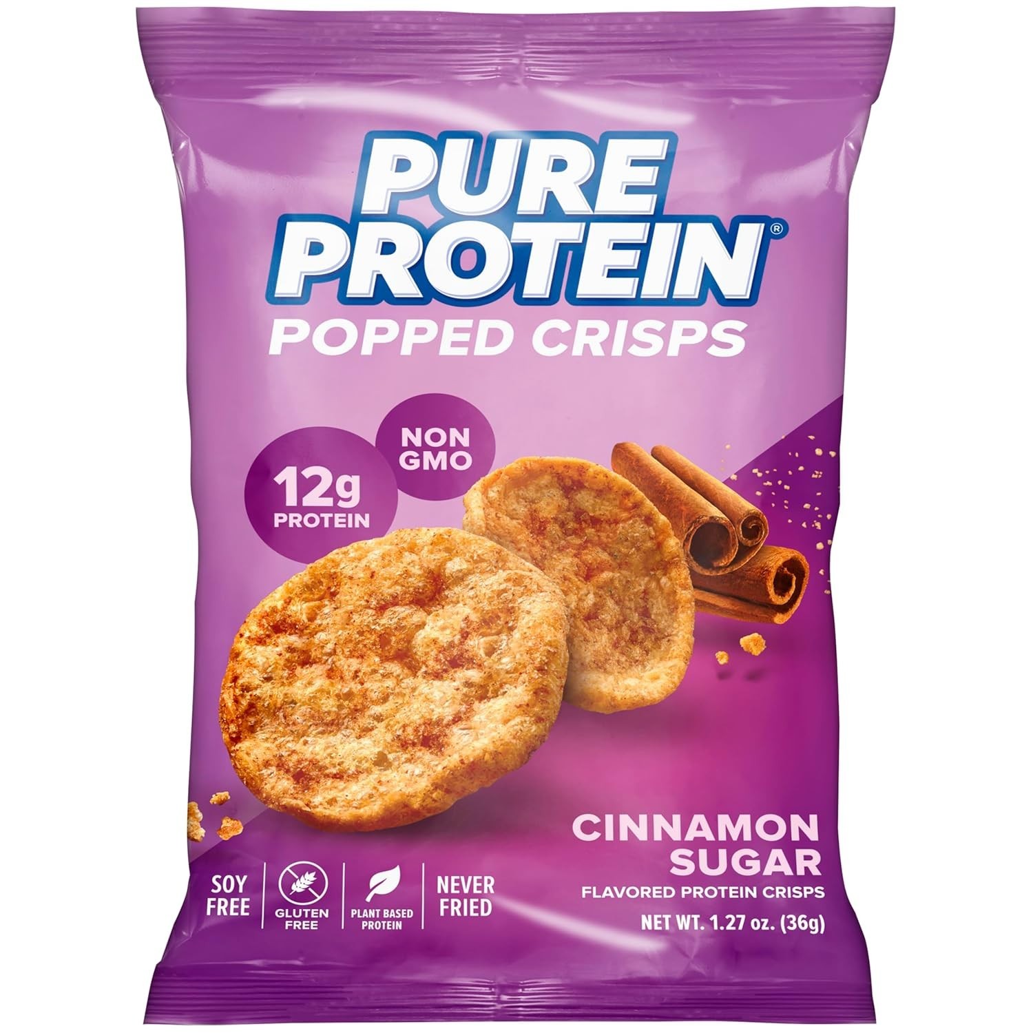 Pure Protein Popped Crisps Cinnamon Sugar High Protein Snack 12g Protein 12 Ct