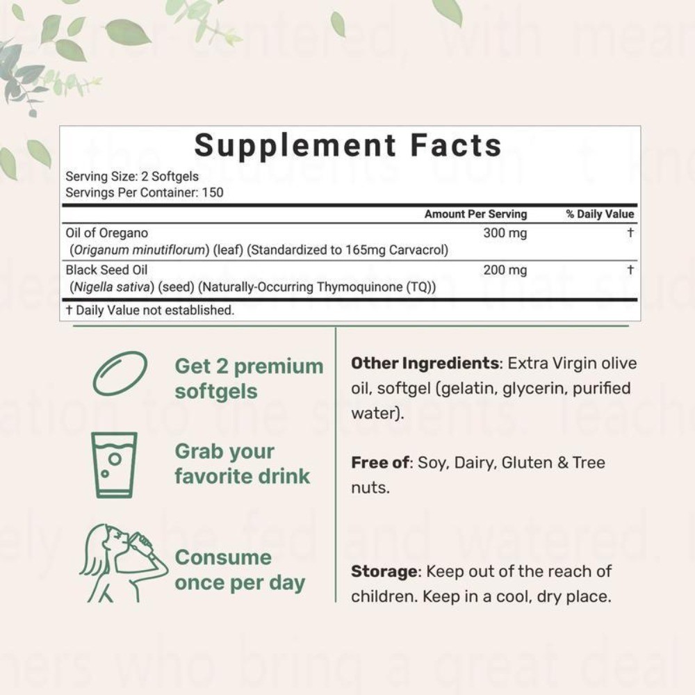 Support 1PCS 2 in 1 Oil of Oregano & Black Seed Softgels Count Carvacrol,Immune
