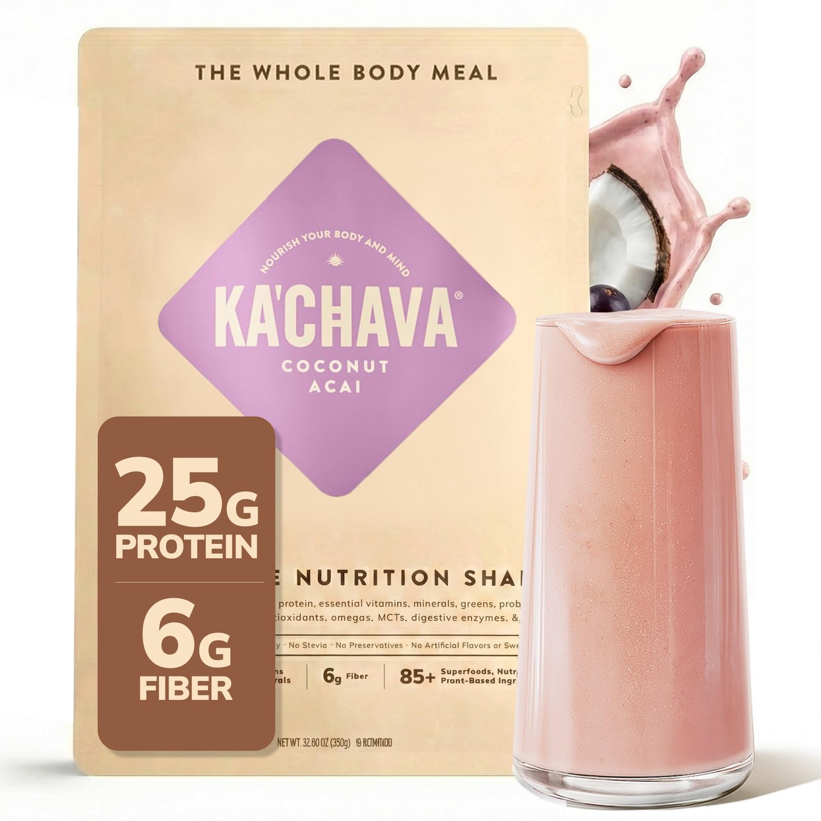 Ka’Chava Whole Body Meal Shake Coconut Acai 2 lb Gluten & Dairy Free 15 Servings
