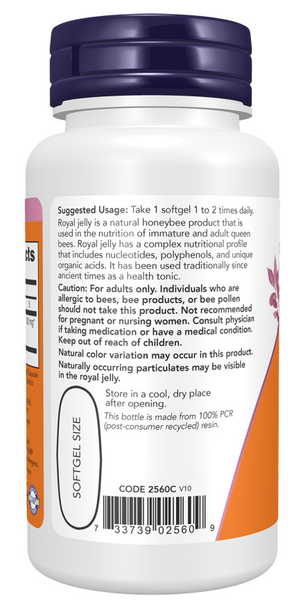 NOW Royal Jelly 1000 mg with 10-HDA – 60 Softgels 10/2026EXP