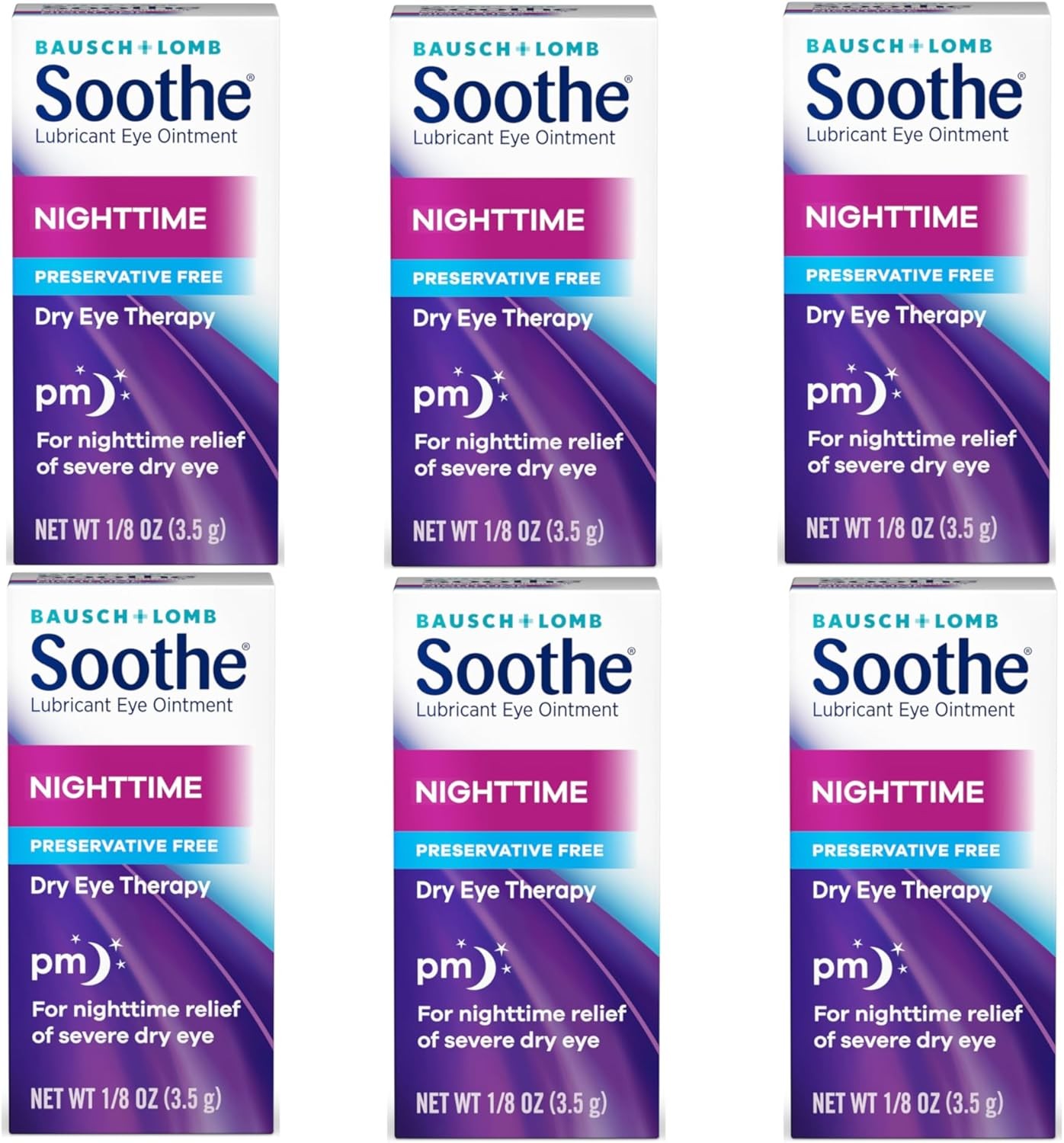 Bausch + Lomb Soothe Lubricant Eye Ointment Night Time – 0.13 oz, Pack of 6
