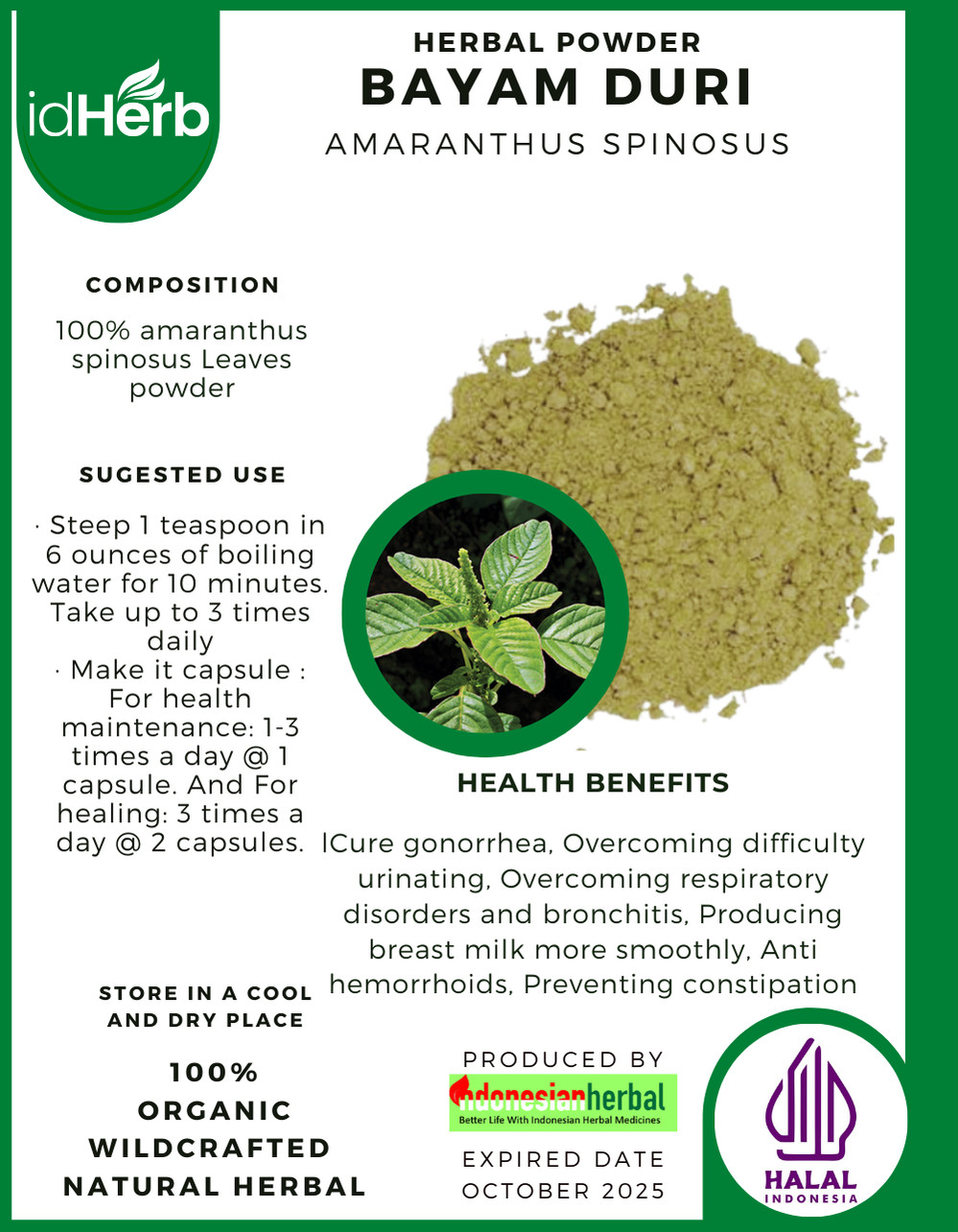 [idHerb] 50-500 gram Powder Spiny Pigweed Amaranthus Spinosus WildCrafted