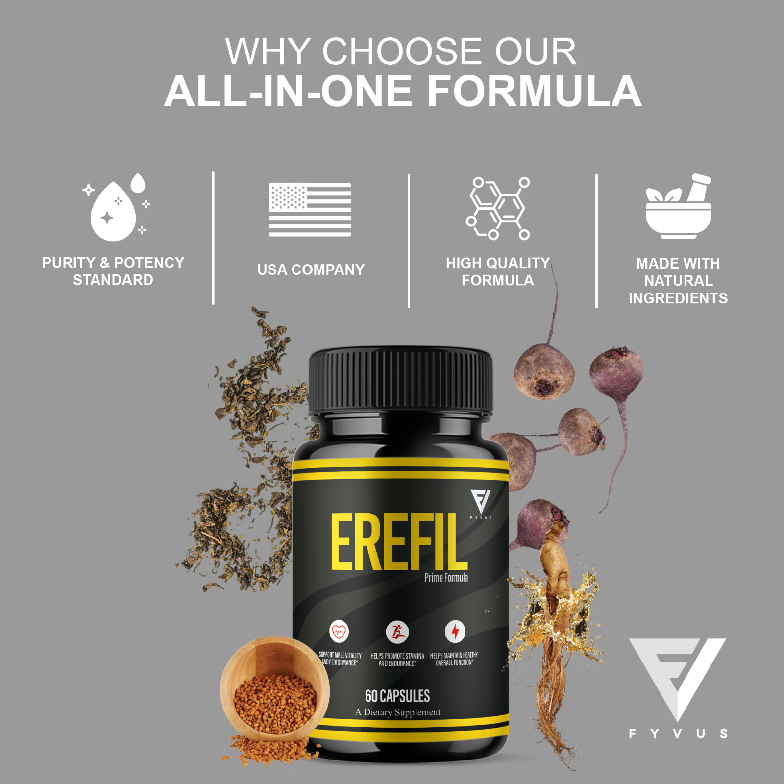 (5 Pack) Erefil Premium Performance Capsules, Erefill Supplement (300 Capsules)