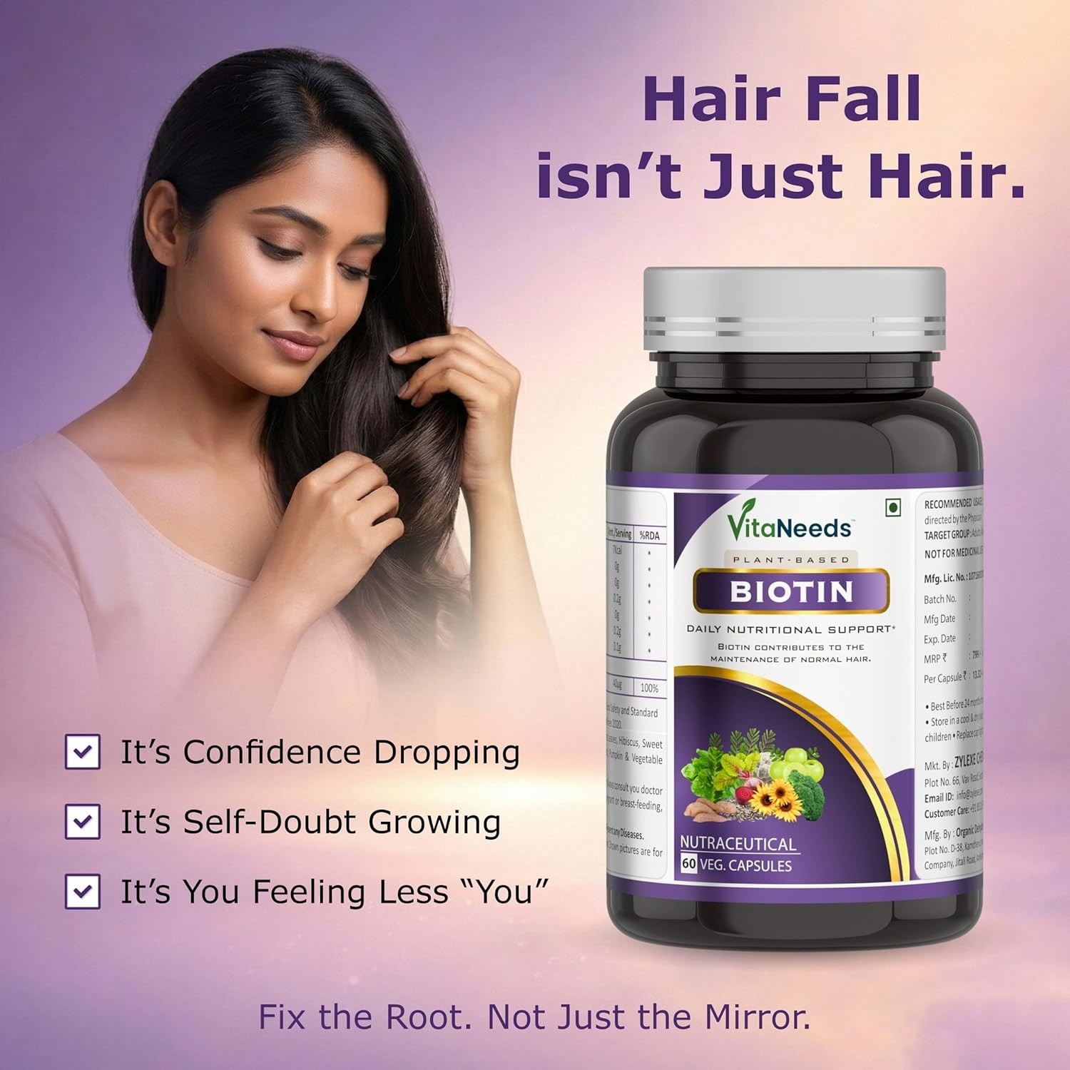 5 Pack VITA.NEEDS Biotin 60 Veg Caps Plant Based