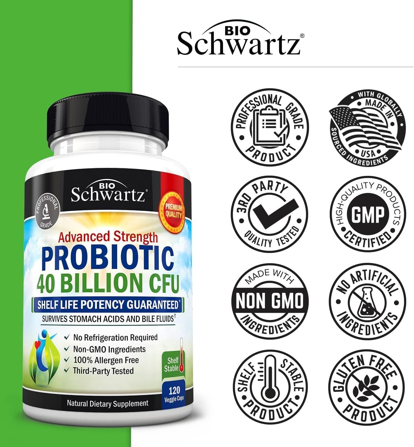 Daily Probiotic Supplement 40 Billion CFU Gut Health Complex w/ Astragalus 120ct