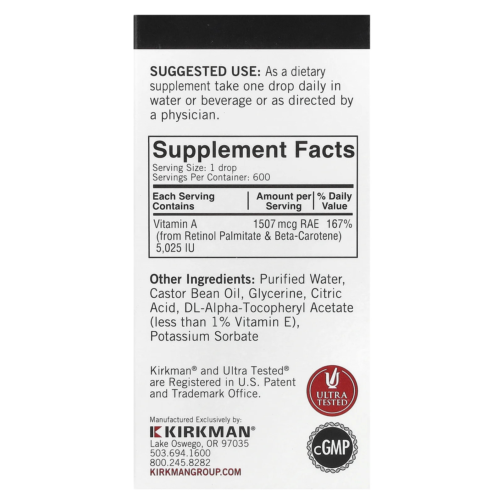 2 X Kirkman Labs, Mycelized Vitamin A Drops, 1 fl oz (30 ml)