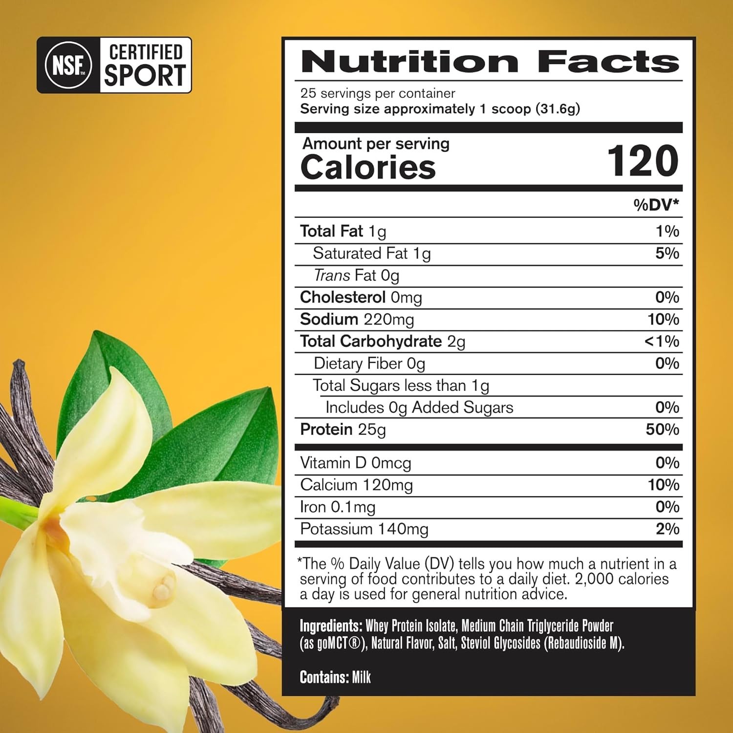Grass Fed Whey Protein Isolate Vanilla 25 Servings BPN NSF Certified Exp 04/2028